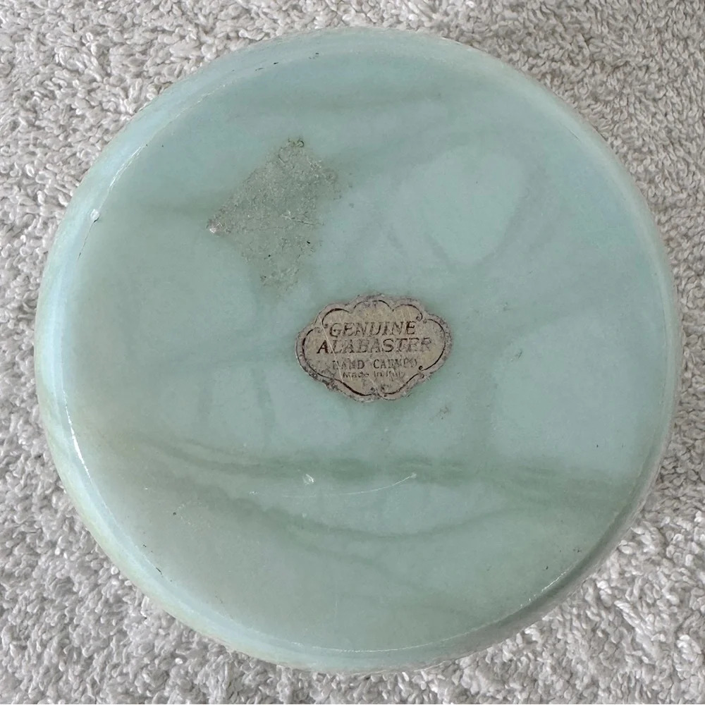 Vintage Genuine Alabaster Hand Carved Round Trinket Dish Cottagecore Boho - Picture 7 of 15